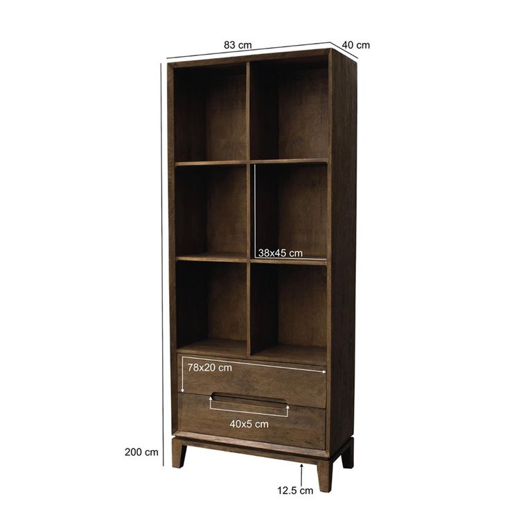 Cortez Bookcase - 2 Drawer - Brown - Mango Wood