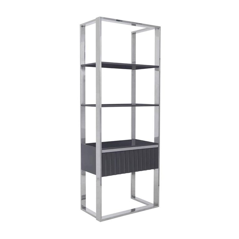 Genoa Shelving Unit - 1 Drawer - Open - Fluted - Grey and Metal