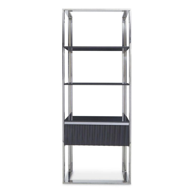 Genoa Shelving Unit - 1 Drawer - Open - Fluted - Grey and Metal