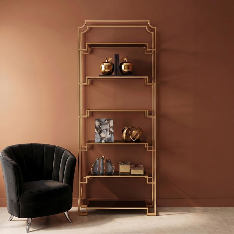 Horizon Open Shelving Unit - Black Glass with Gold Metal