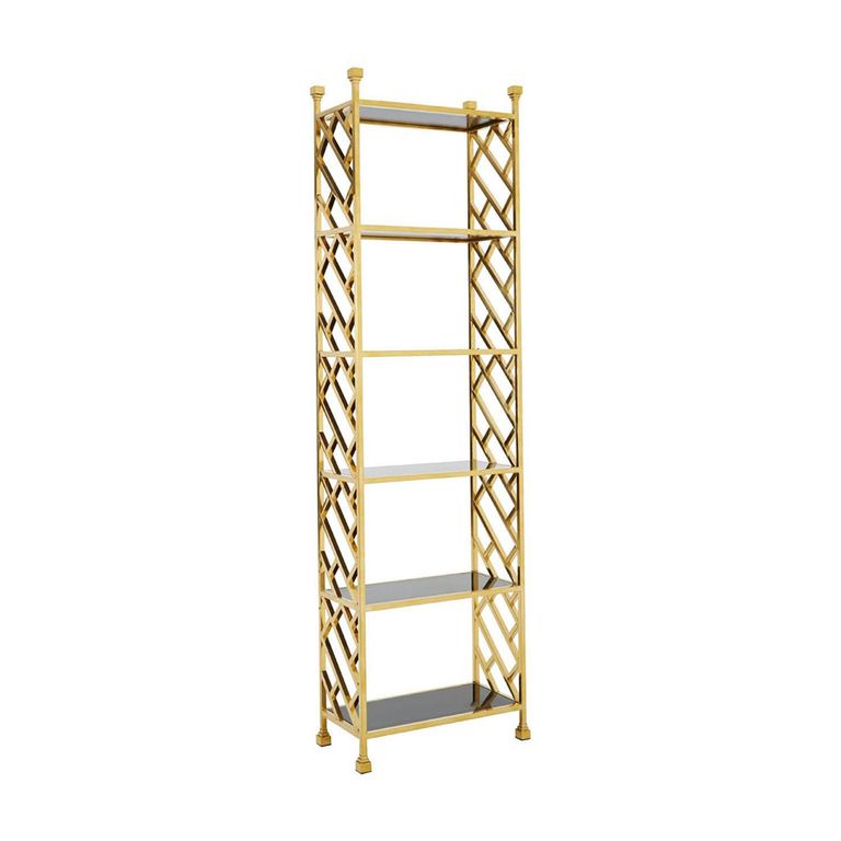 Horizon Bookcase - Black Glass with Gold Metal
