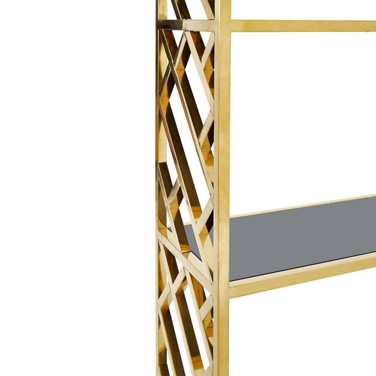 Horizon Bookcase - Black Glass with Gold Metal