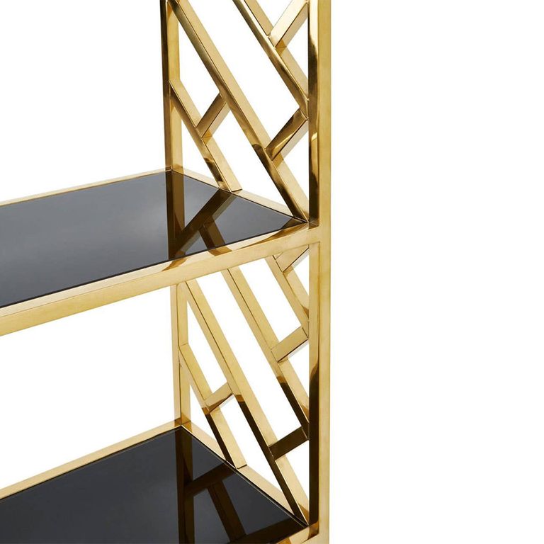 Horizon Bookcase - Black Glass with Gold Metal