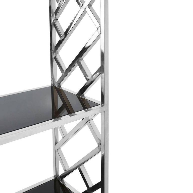 Horizon Bookcase - Black Glass with Silver Metal