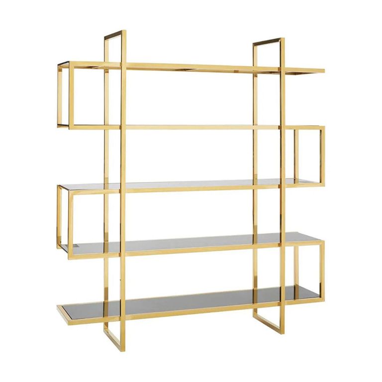 Horizon Bookcase - Maze - Black Glass with Gold Metal