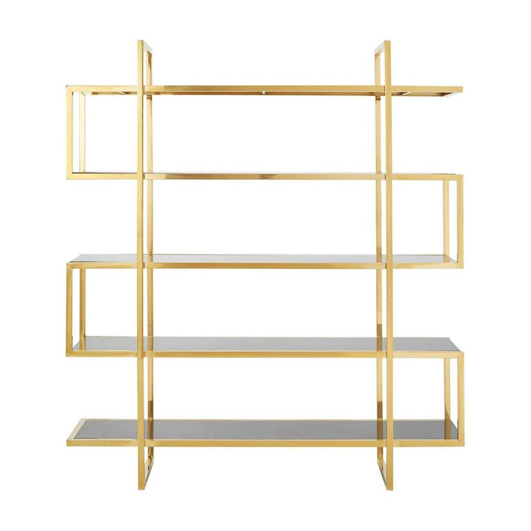 Horizon Bookcase - Maze - Black Glass with Gold Metal