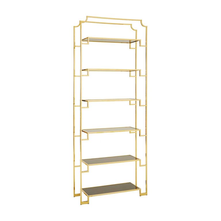 Horizon Open Shelving Unit - Black Glass with Gold Metal