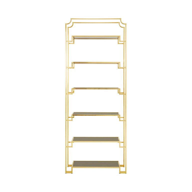 Horizon Open Shelving Unit - Black Glass with Gold Metal