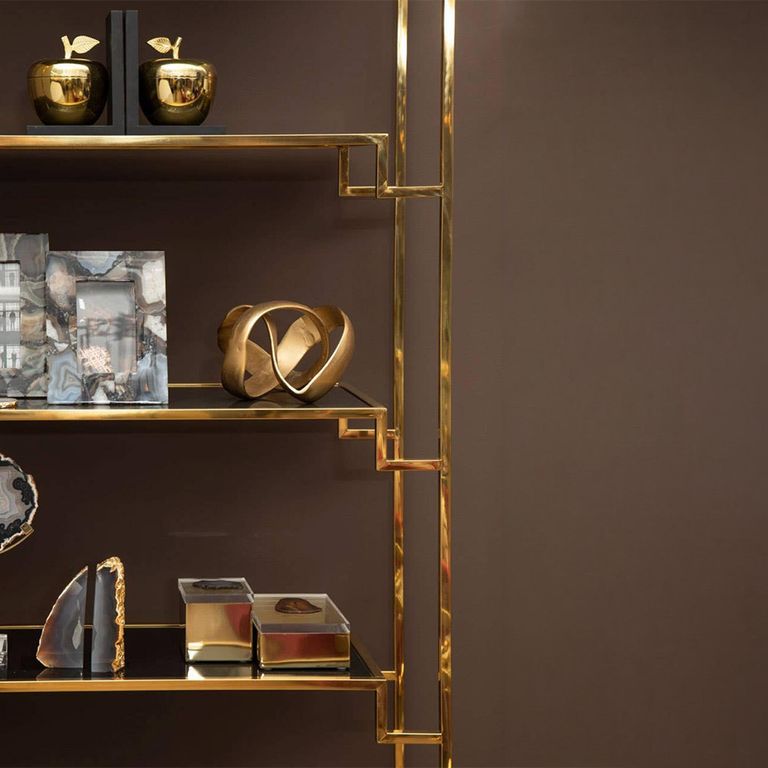 Horizon Open Shelving Unit - Black Glass with Gold Metal