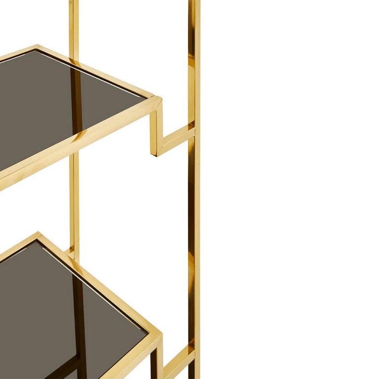 Horizon Open Shelving Unit - Black Glass with Gold Metal