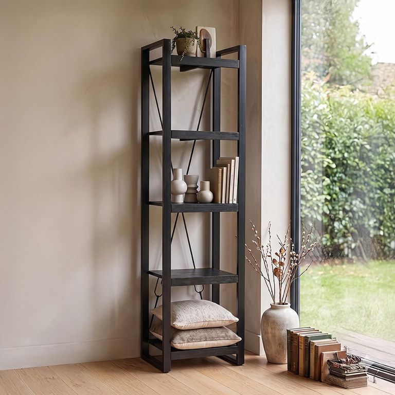 Norris Shelving Unit - Tall - Charcoal - Rustic Mango Wood