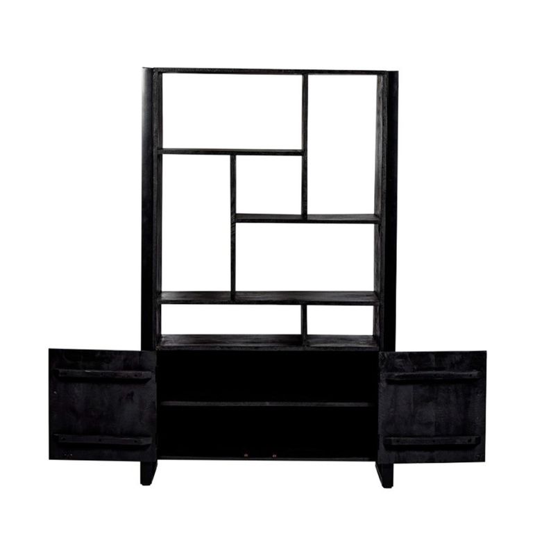 Norris Bookcase - 2 Door - Charcoal - Rustic Mango Wood