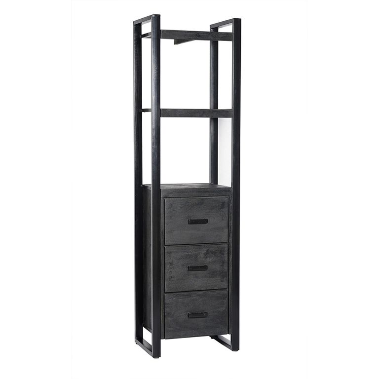 Norris Bookcase - 3 Drawer - Tall - Charcoal - Rustic Mango Wood