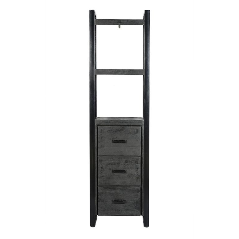 Norris Bookcase - 3 Drawer - Tall - Charcoal - Rustic Mango Wood