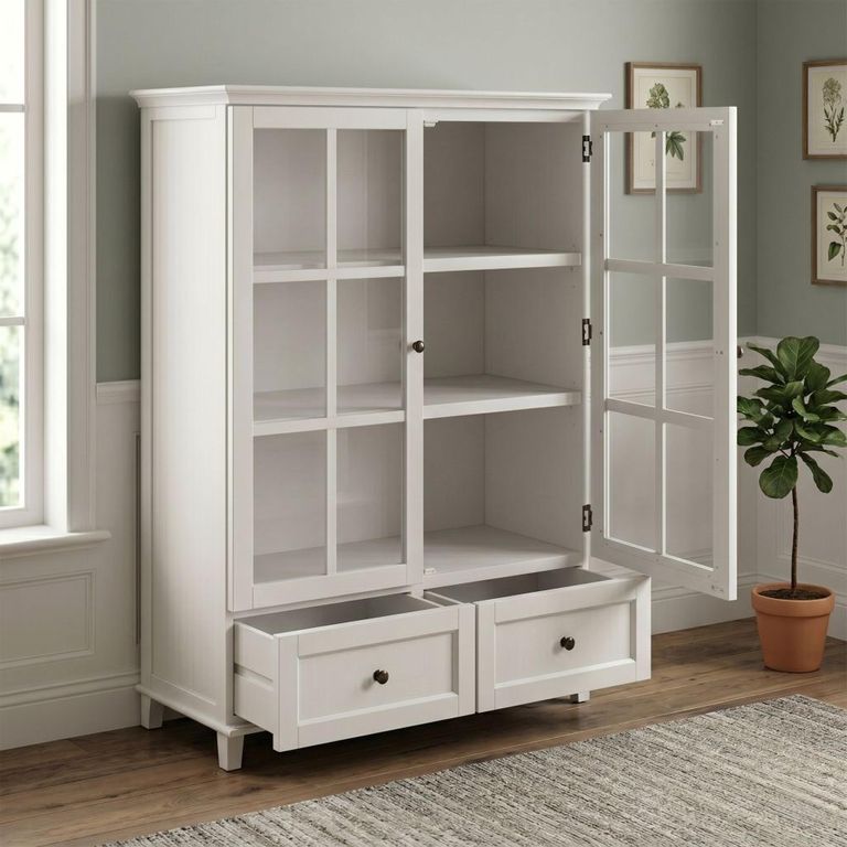 Provence Painted Bookcase - 2 Door - 2 Drawer - Low - Truffle