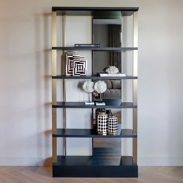 Alexander Jones Bookcase - Wide - Charcoal and Brass