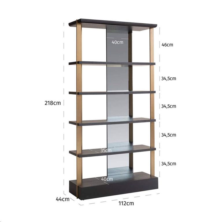 Alexander Jones Bookcase - Wide - Charcoal and Brass
