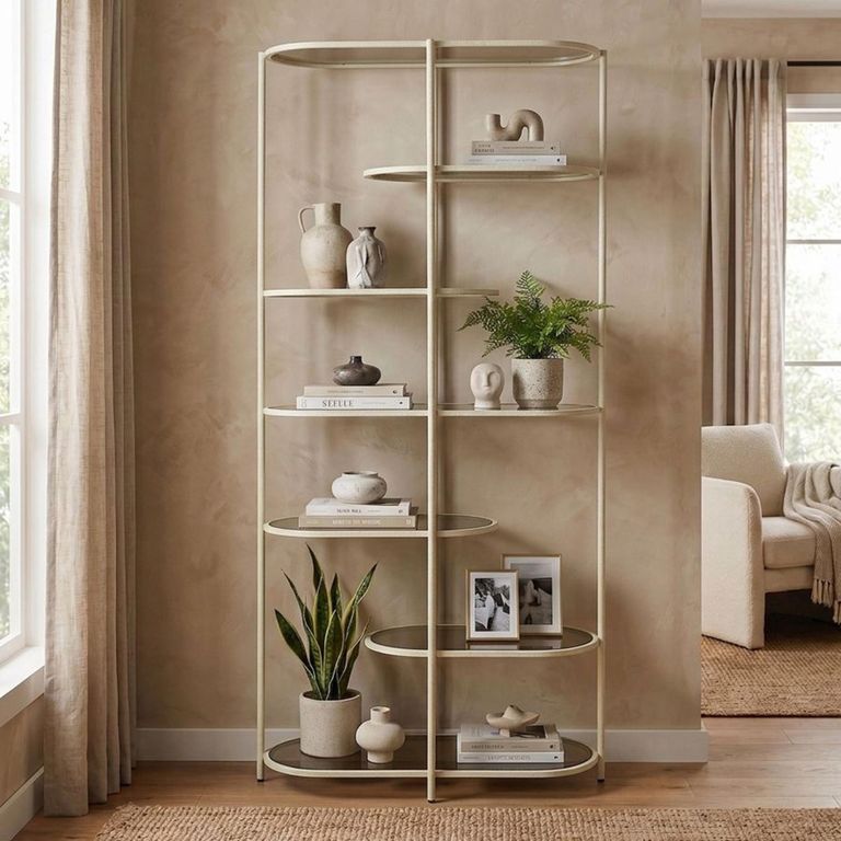Brix Jill Open Shelving Unit - Tall - Off White - Glass and Metal