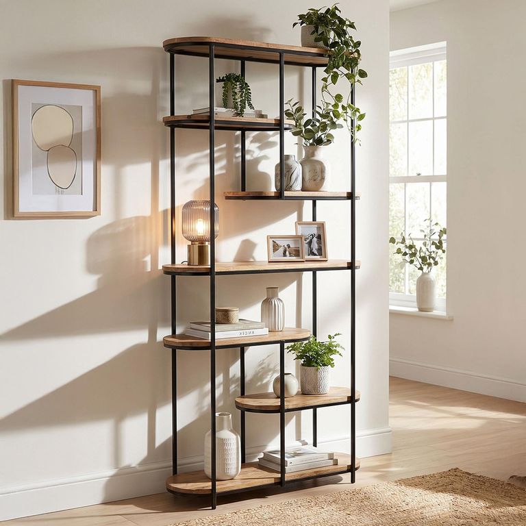 Brix Milou Open Shelving Unit - Black and Brown - Mango Wood and Metal