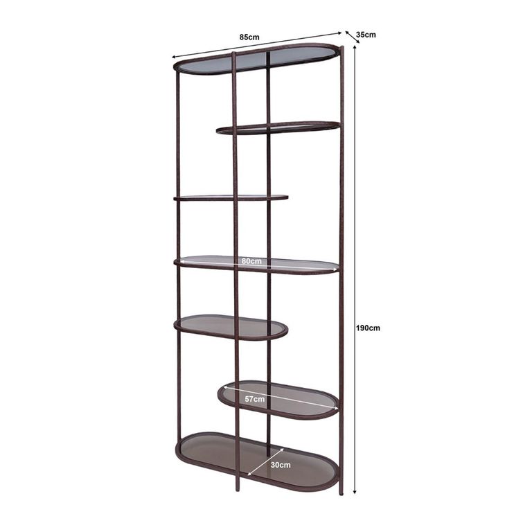 Brix Jill Open Shelving Unit - Tall - Burgundy - Glass and Metal