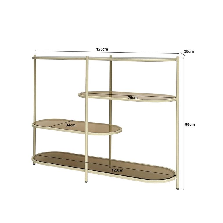 Brix Jill Open Shelving Unit - Low - Off White - Glass and Metal