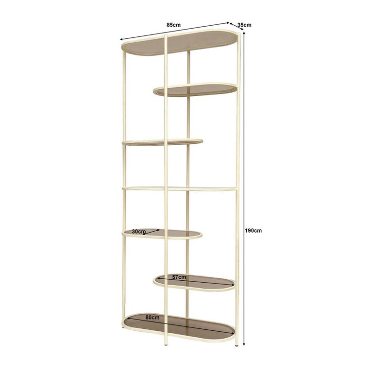 Brix Jill Open Shelving Unit - Tall - Off White - Glass and Metal