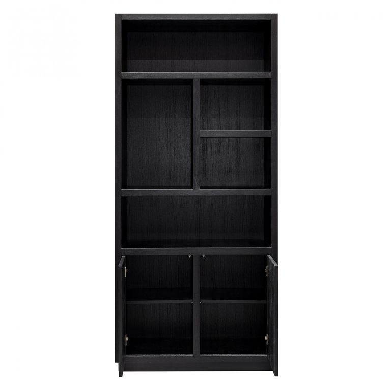 Oakura Black Oak Bookcase with Cupboard - RH