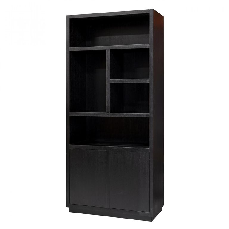 Oakura Black Oak Bookcase with Cupboard - RH