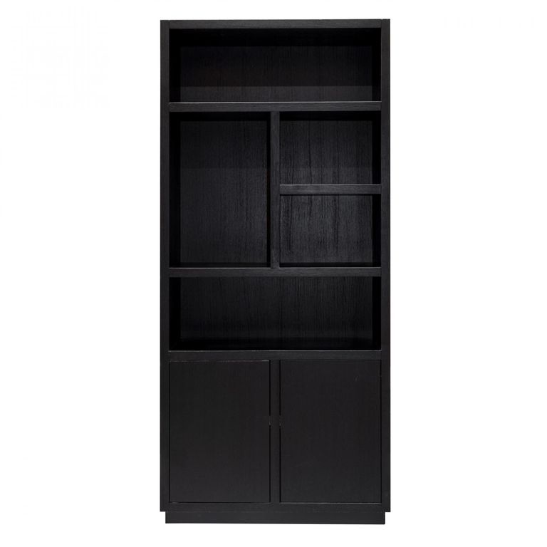 Oakura Black Oak Bookcase with Cupboard - RH