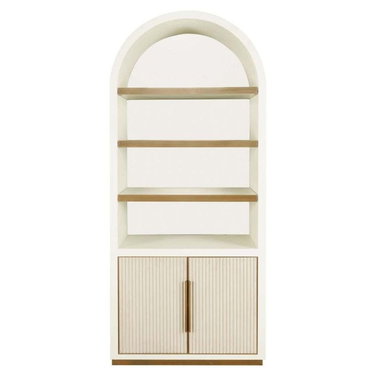 Tivoli Fluted Storage Cabinet - 2 Door - Arched - with Gold Trim - White - Ceramic
