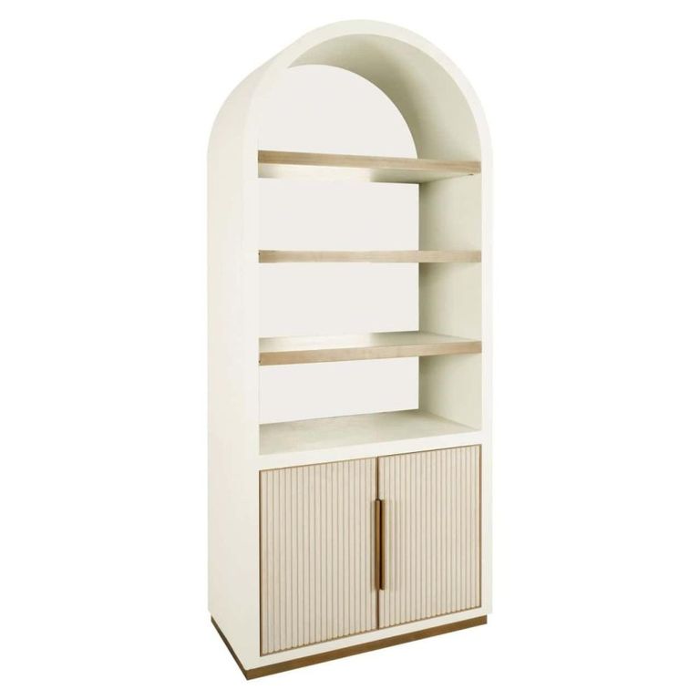 Tivoli Fluted Storage Cabinet - 2 Door - Arched - with Gold Trim - White - Ceramic