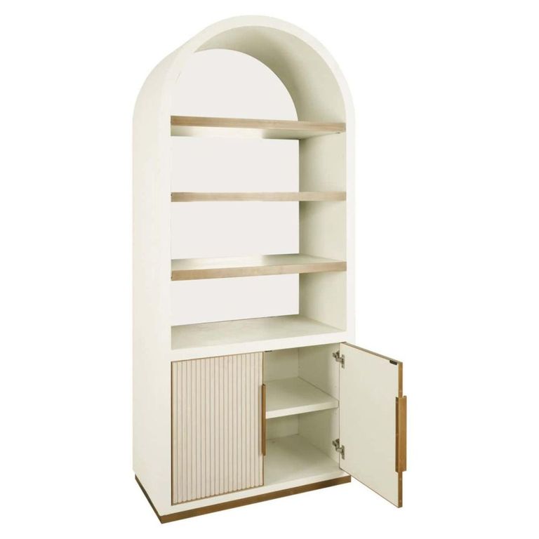 Tivoli Fluted Storage Cabinet - 2 Door - Arched - with Gold Trim - White - Ceramic