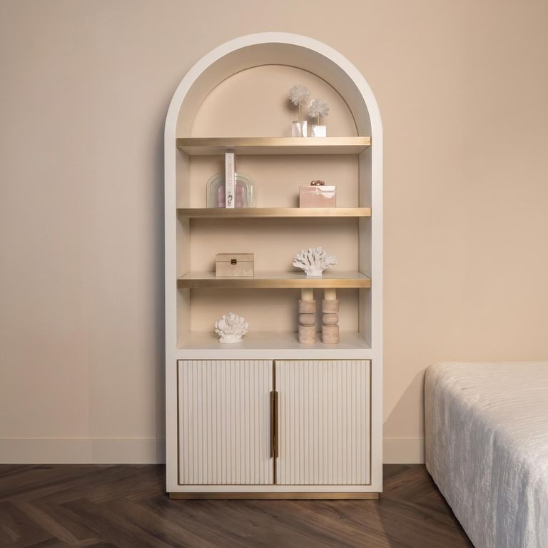 Tivoli Fluted Storage Cabinet - 2 Door - Arched - with Gold Trim - White - Ceramic
