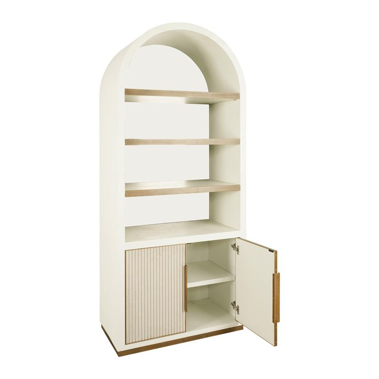 Tivoli Fluted Storage Cabinet - 2 Door - Arched - with Gold Trim - White - Ceramic