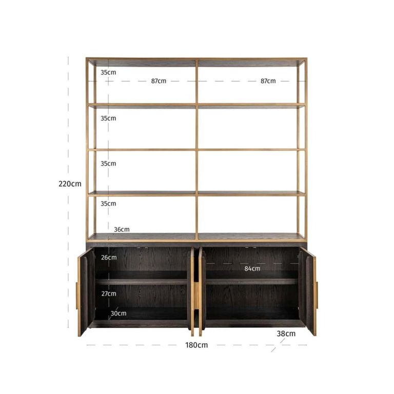 Carter Shelving Unit - 4 Door - Large - Brown - Oak and Metal