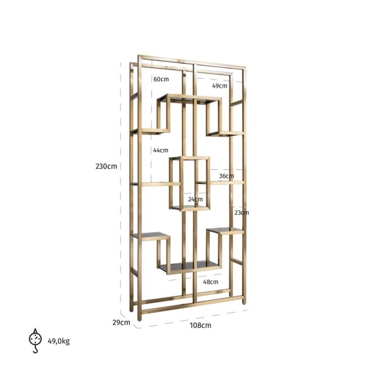 Magnus Open Shelving Unit - Brushed Gold - Glass and Metal