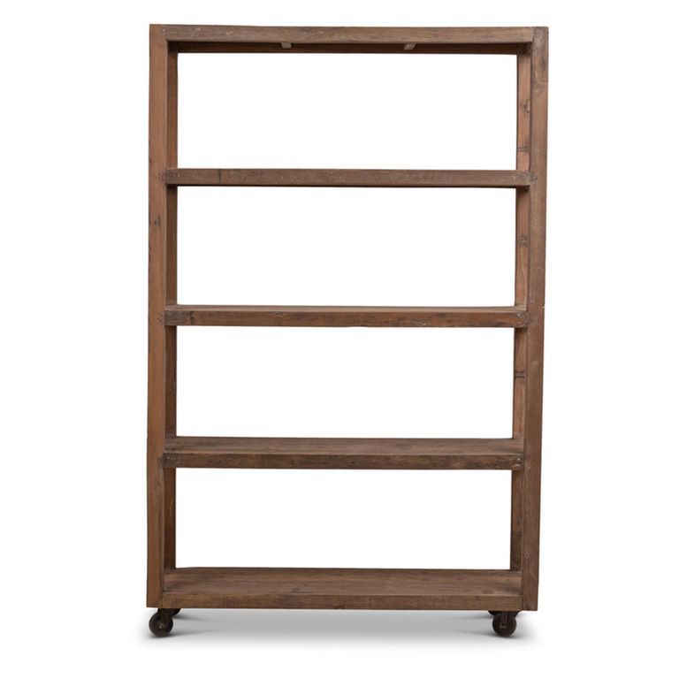 Bassano Shelving Unit - Low - on Wheels - Natural - Recycled Wood and Metal