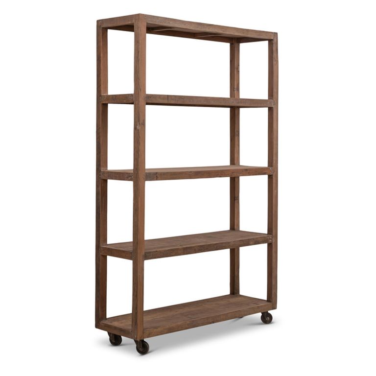 Bassano Shelving Unit - Low - on Wheels - Natural - Recycled Wood and Metal
