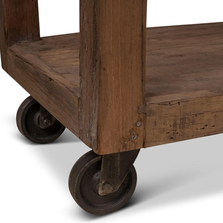 Bassano Shelving Unit - Low - on Wheels - Natural - Recycled Wood and Metal