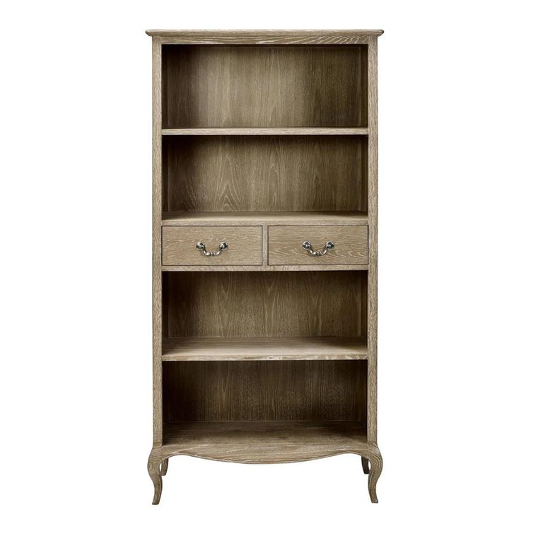 Camille Bookcase - 2 Drawer - Tall - French Style - Natural - Limed Oak