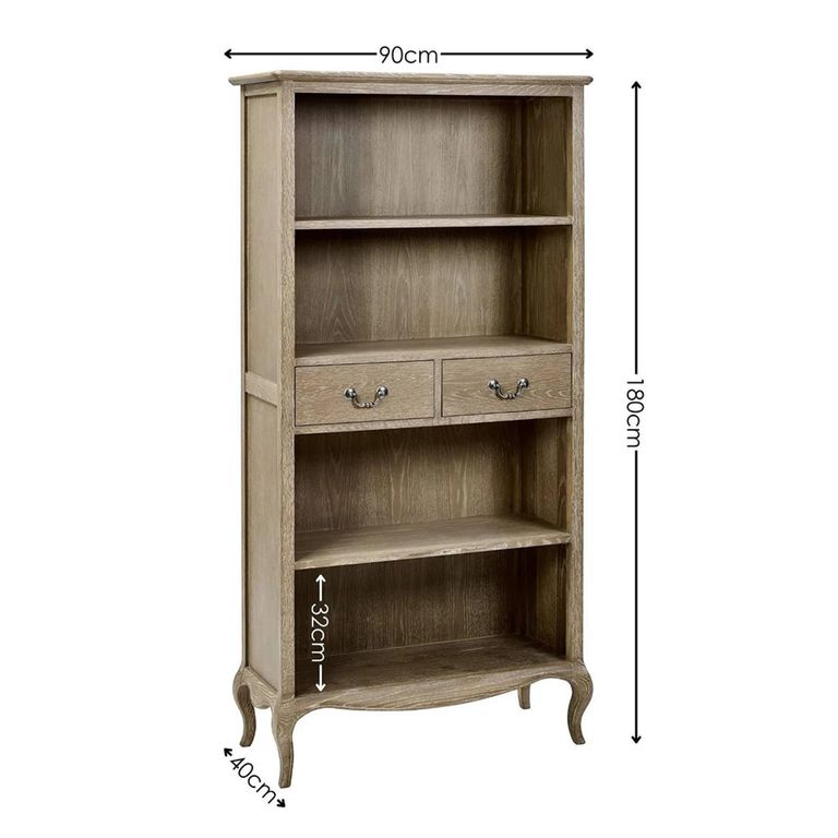 Camille Bookcase - 2 Drawer - Tall - French Style - Natural - Limed Oak