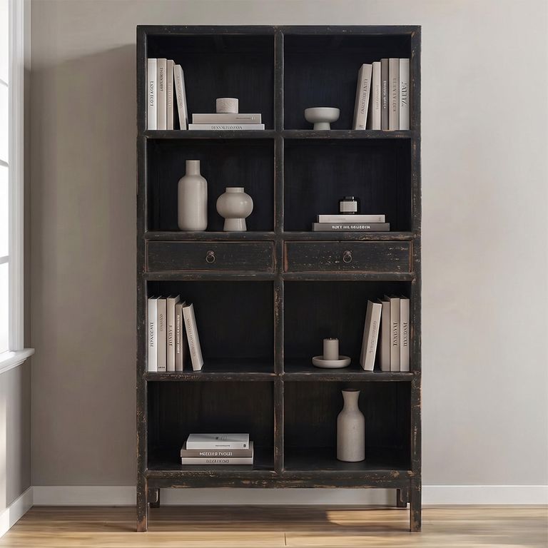 Distressed Bookcase - 2 Drawer - Vintage Black - Wooden