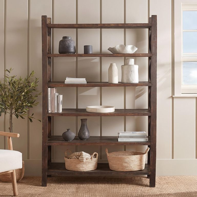 Open Shelving Unit - Cross Braced - Brown - Wooden