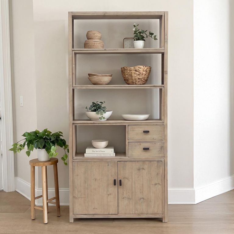 Pull Out Bookcase - 2 Door - 2 Drawer - Natural - Wooden