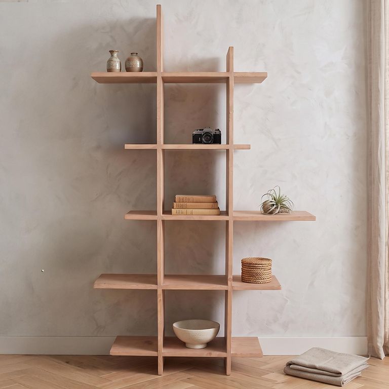 Quincy Open Shelving Unit - Geometric Design - Natural - Pine Wood