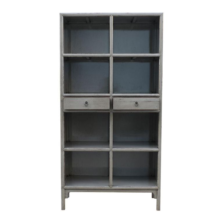 Bookcase - 2 Drawer - Vintage Grey - Lacquered Pine Wood