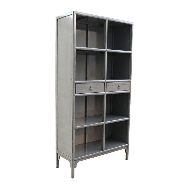 Bookcase - 2 Drawer - Vintage Grey - Lacquered Pine Wood