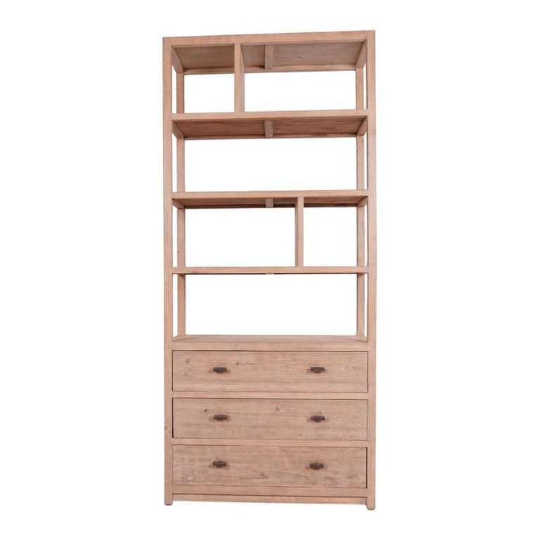 Bookcase - 3 Drawer - Natural Weathered - Wooden