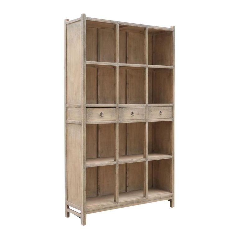 Bookcase - Wide - 3 Drawer - Natural Weathered - Elm Wood