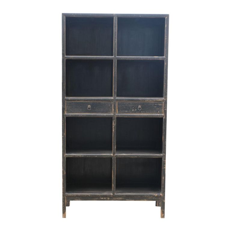 Distressed Bookcase - 2 Drawer - Vintage Black - Wooden